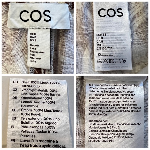 COS Women’s Size 8 Cream & Brown Botanical Print Pull-On Longline Linen Shorts - Picture 13 of 15